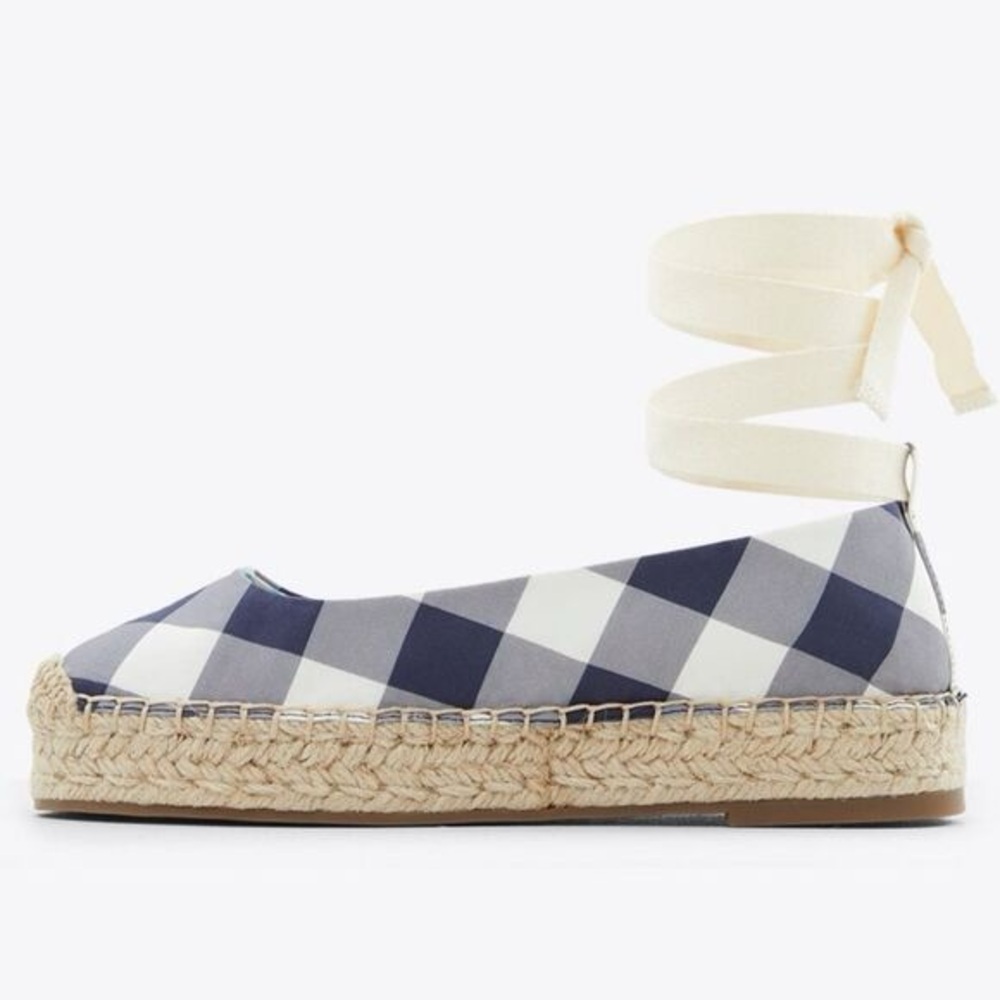 Draper James Navy and White Espadrille Flats with Ankle Tie
